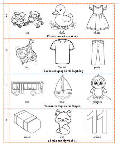 B. Color pictures with the same beginning letter. (Tô màu các hình có chữ cái đầu giống nhau.) (ảnh 4)