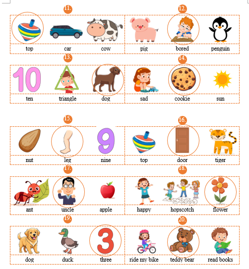 B. Circle the word with different beginning sound. (ảnh 4)