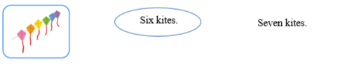 Look, read and circle. There is one example.  	  Six kites.  	  Seven kites. (ảnh 2)