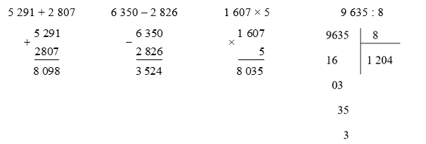 Đặt tính rồi tính. (2 điểm)  5 291 + 2 807 (ảnh 1)