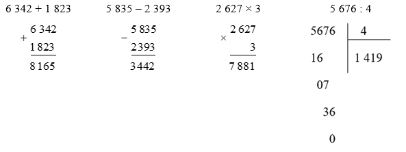 Đặt tính rồi tính. (2 điểm)  6 342 + 1 823 (ảnh 1)