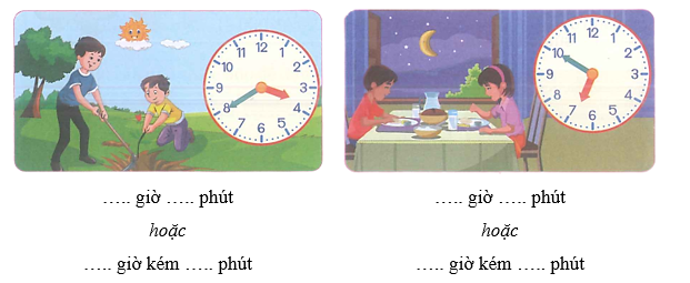 Đồng hồ dưới đây chỉ mấy giờ ? ( 1 điểm) ….. giờ ….. phút hoặc ….. giờ kém ….. phút (ảnh 1)