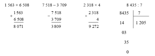 Đặt tính rồi tính. (2 điểm)  1 563 + 6 508 (ảnh 1)