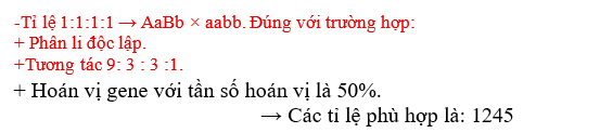 Ở một loài thực vật, xét 2 gene nằm trong nhân tế bào, mỗi gene đều có 2 allele. Cho hai cây (P) thuần chủng khác nhau về cả hai cặp gene giao phấn với nhau, thu được F1. Cho F1 lai với cơ thể đồng hợp tử lặn về cả hai cặp gene, thu được Fa. (ảnh 2)