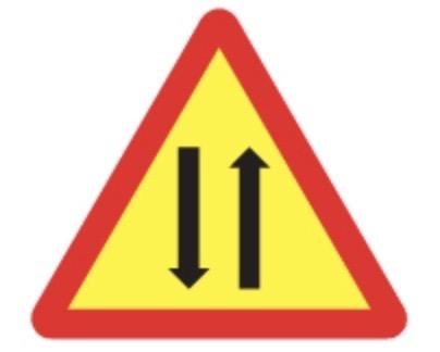 What does this sign mean?    A. Up-and-down traffic			B. Two-way traffic C. Separate-way traffic			D. Opening traffic (ảnh 1)