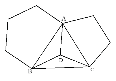 Bài 7. Một lục giác đều và một ngũ giác đều chung cạnh AD (như hình vẽ). Tính các góc của tam giác ABC. (ảnh 1)