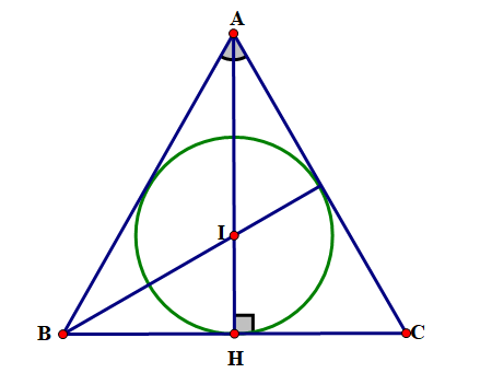 Một mảnh vườn có dạng tam giác đều ABC cạnh 12 cm . Người ta muốn trồng hoa ở phần đất bên trong đường tròn nội tiếp tam giác ABC . Tính diện tích phần đất trồng hoa đó. (ảnh 1)