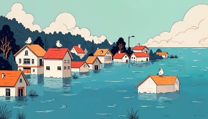 There is too much water in the streets. It is a _____. A. snowstorm	B. flood	 C. sunshine	D. summer (ảnh 1)