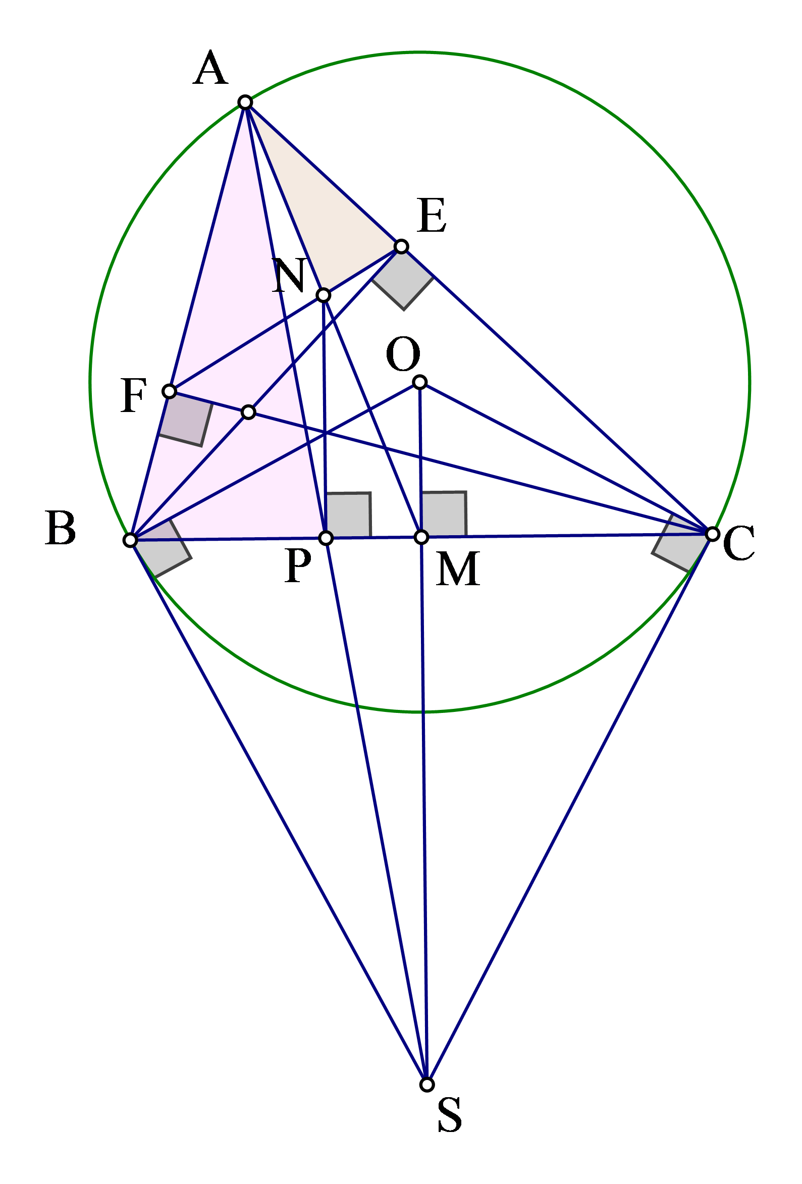 Cho tam giác \(ABC\) nhọn nội tiếp đường tròn tâm (ảnh 1)