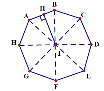 Một tấm thớt bằng gỗ có hình dạng bát giác đều có độ dài cạnh là 25 cm. Tính diện tích bề mặt tấm thớt (kết quả làm tròn một số thập phân). (ảnh 1)