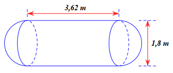 Một cái bồn chứa xăng gồm hai nửa hình cầu và một hình trụ (như hình vẽ).   Thể tích của bồn chứa xăng là (ảnh 1)