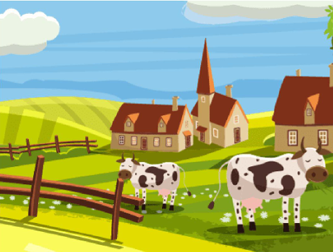 Chọn từ chỉ đặc điểm thích hợp để hoàn thành câu văn miêu tả bức tranh sau:   Trên đồng cỏ ... những chú bò sữa ... gặm cỏ. (ảnh 1)