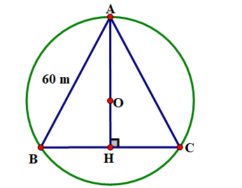 Trong một khu vui chơi có dạng hình tam giác đều với cạnh bằng 60 m , người ta muốn tìm một vị trí đặt bộ phát sóng wifi sao cho ở chỗ nào trong khu vui chở đó đều có thể bắt được sóng. (ảnh 1)