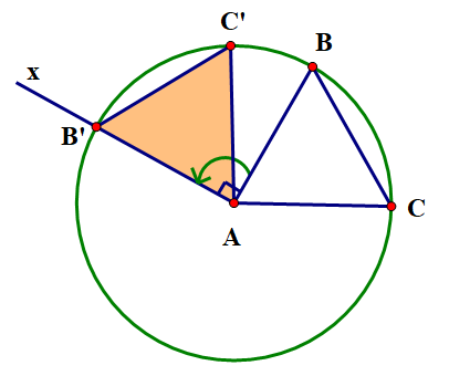 Cho tam giác đều, thực hiện phép quay ngược chiều tâm A góc 90 độ ta được tam giác đều. Hãy vẽ tam giác đều đó. (ảnh 1)