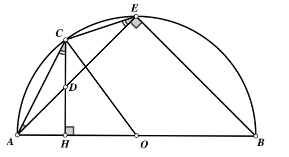 Trên nửa đường tròn tâm \(O\) đường kính \(AB\) vớ (ảnh 1)
