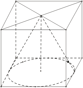 Một chiếc thùng chứa đầy nước có hình một khối lập phương. Đặt vào trong thùng đó một khối nón sao cho đỉnh khối nón trùng với tâm một mặt của khối lập phương, đáy khối nón tiếp xúc với các cạnh của mặt đối diện. (ảnh 1)