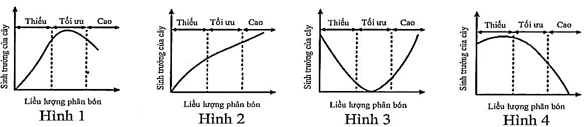 Đồ thị n&agrave;o dưới đ&acirc;y biểu diễn ch&iacute;nh x&aacute;c mối tương quan giữa liều lượng ph&acirc;n b&oacute;n v&agrave; mức độ sinh trưởng của c&acirc;y? (ảnh 1)