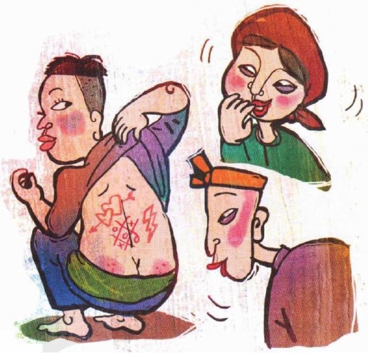 Bức tranh dưới đây gợi nhắc đến thành ngữ, tục ngữ nào?   A. Hai người xem lưng					B. Vạch áo cho hai người xem C. Nhìn lưng mà bắt hình dong				D. Vạch áo cho người xem lưng (ảnh 1)