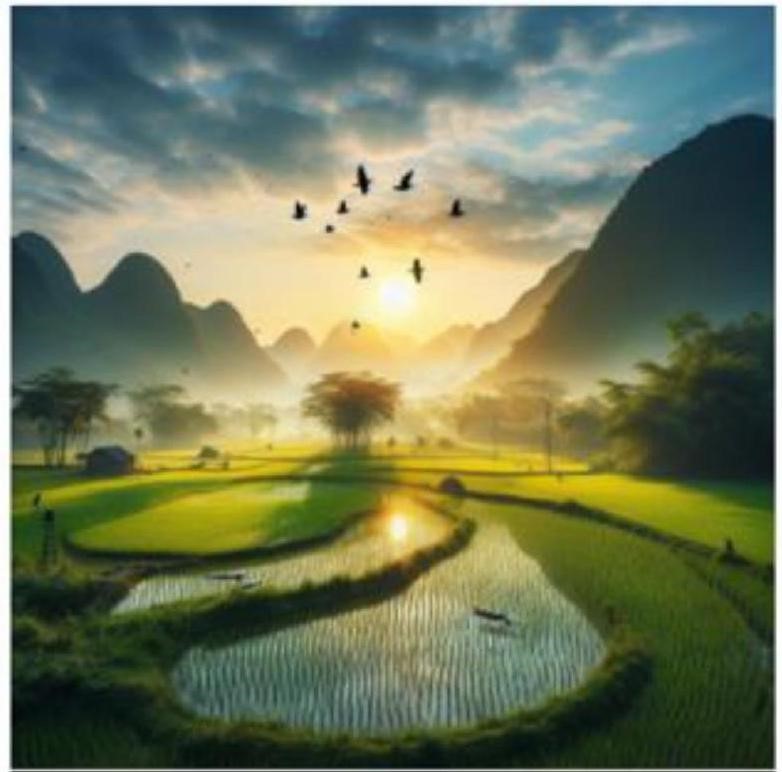 Câu nào dưới đây sử dụng biện pháp so sánh và nhân hoá để mô tả bức tranh sau? (ảnh 1)