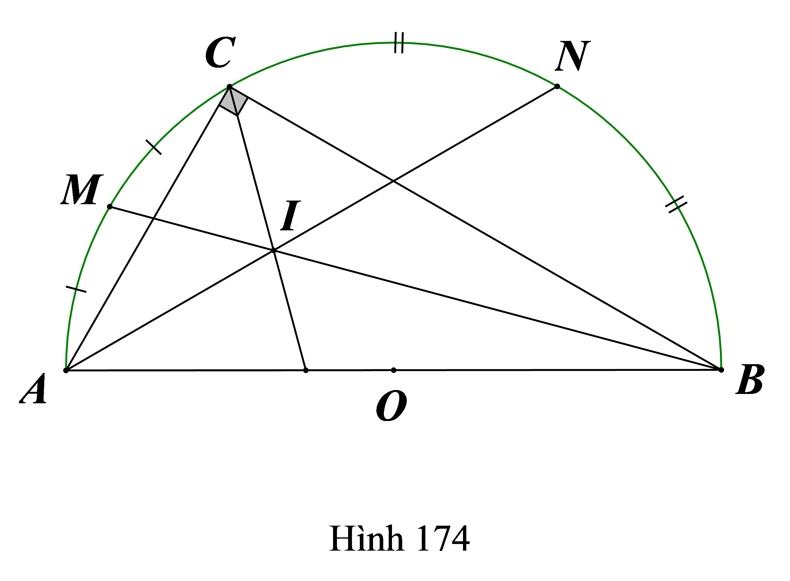 Cho nửa đường tròn (O) đường kính AB và dây AC căng cung AC có số đo bằng 60o.  a) So sánh các góc của ∆ABC; (ảnh 1)