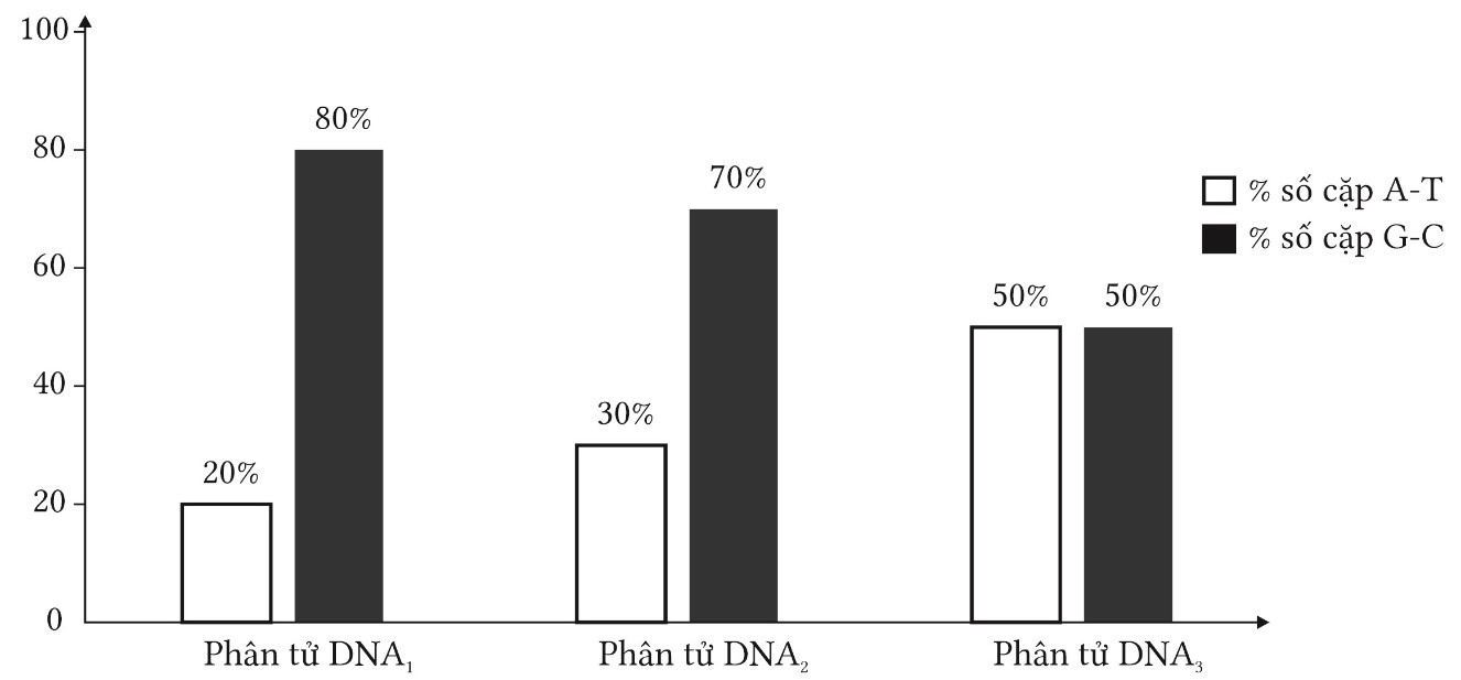 Cho sơ đồ sau, phát biểu nào dưới đây là đúng: A. Phân tử DNA1 có số liên kết hydrogen ít nhất. (ảnh 1)