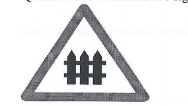 What does the sign mean? A. Caution for an upcoming bridge B. Warning for a fenced area ahead C. Warning for a railway crossing ahead D. Indication of a nearby playground (ảnh 1)