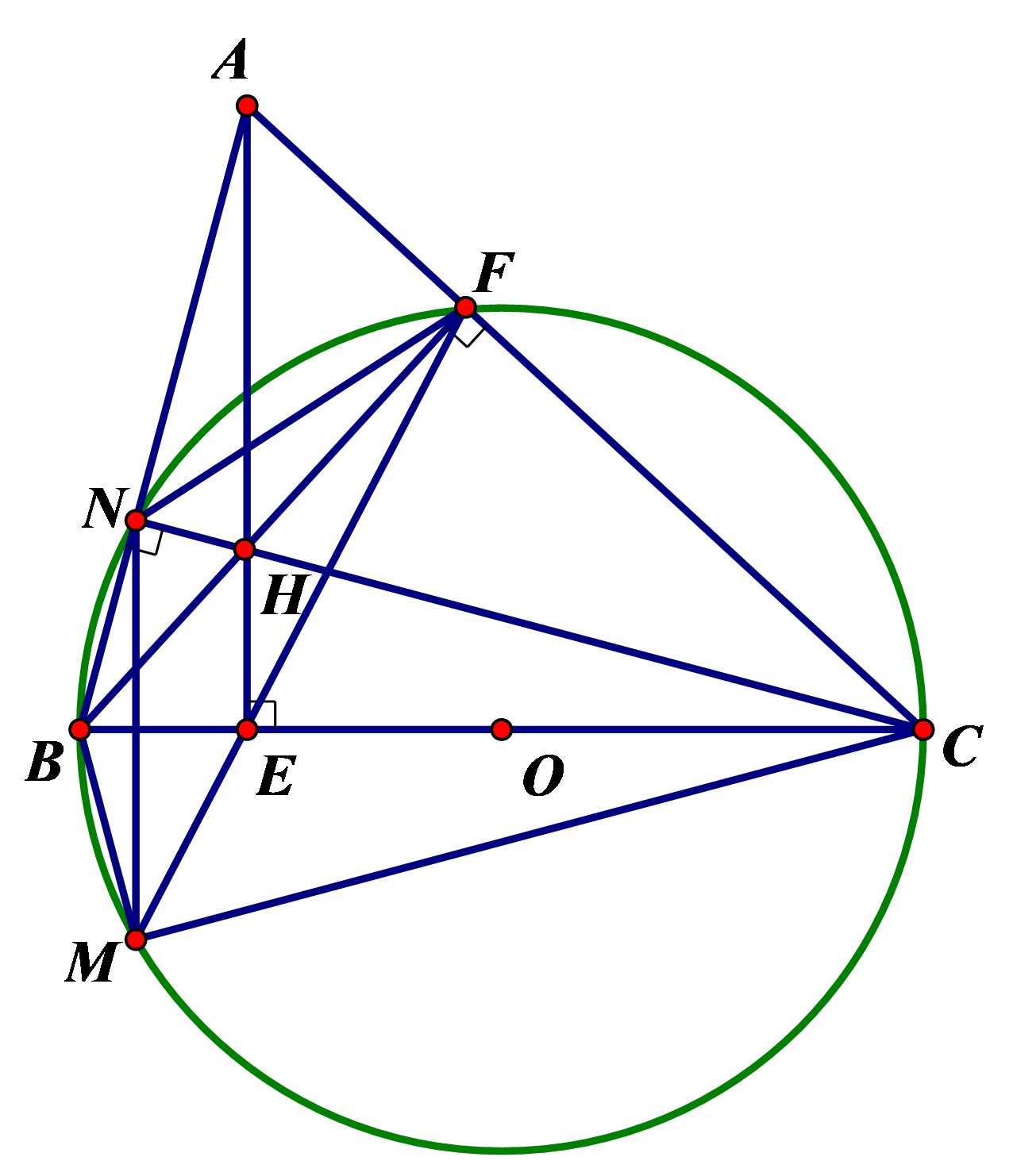 Cho tam giác \(ABC\) có ba góc nhọn, (ảnh 1)