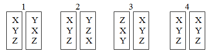 Trong các hình sau, hình số mấy mô tả đúng trình tự các gene (X, Y, Z) nằm trên cặp NST tương đồng của tế bào sinh dưỡng bình thường?   	 (ảnh 1)