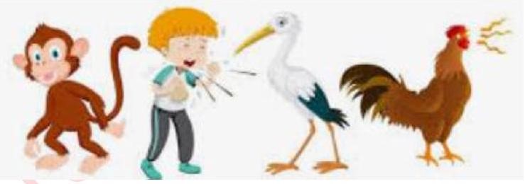 Bức tranh dưới đây gợi nhắc đến thành ngữ, tục ngữ nào?   A. Thân ho cò gáy		B. Thân ho cò gà		C. Khỉ la gà gáy		D. Khỉ ho cò gáy (ảnh 1)