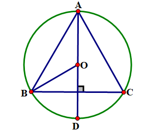 Cho tam gi&aacute;c đều ABC nội tiếp đường tr&ograve;n \(({\rm{O}})\). Biết rằng đường tr&ograve;n \(({\rm{O}})\) c&oacute; b&aacute;n k&iacute;nh bằng 3 cm . T&iacute;nh diện t&iacute;ch tam gi&aacute;c ABC  (ảnh 1)