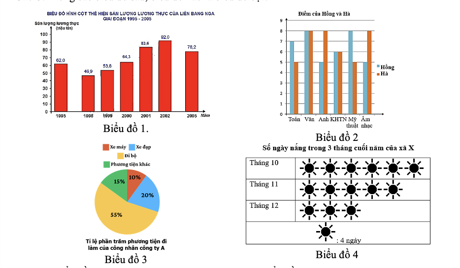 Trong các biểu đồ sau, biểu đồ nào là biểu đồ cột? (ảnh 1)