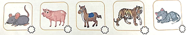 Em hãy đọc tên các con giáp dưới đây và tô màu vào con giáp em yêu thích:
 (ảnh 1)