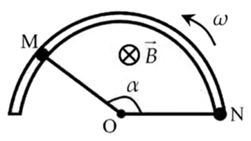 Cường độ dòng điện cảm ứng chạy trong mạch bằng bao nhiêu A khi OM quay được góc α=115°? (làm tròn kết quả đến chữ số hàng phần trăm) (ảnh 1)