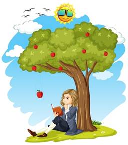 Isaac newton sentado bajo el manzano | Vector Gratis