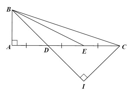 Cho tam giác ABC vuông tại A có AB = a, AC = 3a. Trên cạnh AC lấy các điểm D, E sao cho AD = DE = EC a) Tính các tỉ số DB/DE,DC/DB (ảnh 1)