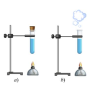 Hơ nóng một khối khí trong ống nghiệm có nút đậy kín như hình a) và được kết quả như hình (ảnh 1)