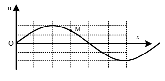 Trên một sợi dây dài đang có sóng ngang hình sin truyền qua theo chiều dương của trục Ox. Tại thời điểm t0, một đoạn của sợi dây có hình dạng như hình bên. Hai phần tử dây tại M và O dao động (ảnh 1)