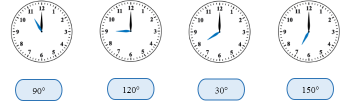 Nối đồng hồ với số đo góc tạo bởi kim giờ và kim phút tương ứng: (ảnh 1)