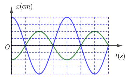 Hai vật dao động điều hòa có đồ thị biểu diễn li độ phụ thuộc thời gian như hình vẽ. Từ đồ thị ta có thể kết luận: (ảnh 1)