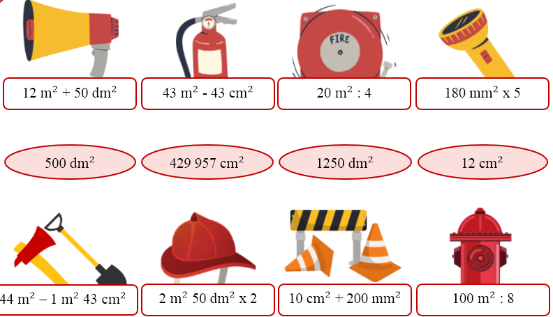 Nối phép tính với kết quả tương ứng để chuẩn bị vật dụng cho các chú lính cứu hỏa: (ảnh 1)