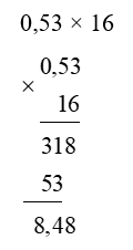 Đặt tính rồi tính : 0,53 × 16 (ảnh 1)