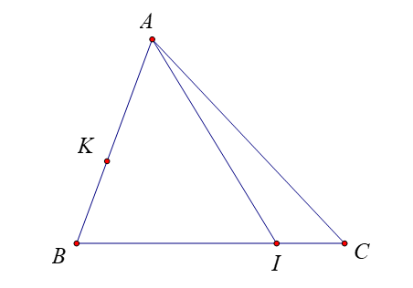 Cho tam giác \(ABC\). Gọi \(I\) là điểm nằm trên cạnh \(BC\) sao cho (ảnh 1)