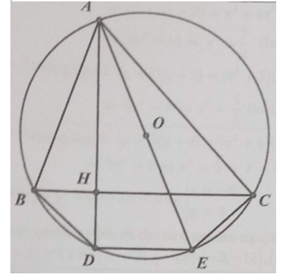 Cho đường tròn (O) ngoại tiếp tam giác nhọn ABC. Gọi H là chận đường cao (ảnh 1)