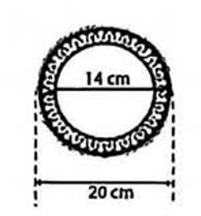 1) Tính diện tích phần viền tráng men xanh của đĩa sứ trong hình vẽ bên (kết quả làm tròn đến  (ảnh 1)