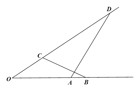 Trên một cạnh của một góc (khác 180 độ có đỉnh O, đặt các đoạn thẳng OA = 4 cm; OB = 5 cm. Trên cạnh thứ hai của góc đó, đặt các đoạn thẳng OC = 2,5 cm; OD = 8 cm Khi đó (ảnh 1)