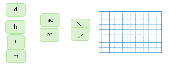 Em hãy ghép các chữ, các vần và các dấu thanh sau thành từ có nghĩa và viết lại: (ảnh 1)