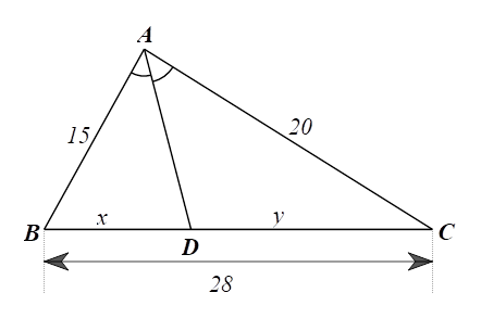 Cho hình bên. Biết rằng các số trên hình có cùng đơn vị đo là cm. Giá trị x và y lần lượt là (ảnh 1)