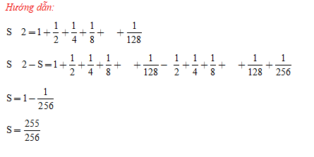 Tính thuận tiện: S= 1/2+1/4+1/8+1/16+...+1/128+1/256 (ảnh 2)