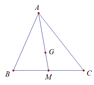 Cho tam giác \(ABC\) có \(G\) là trọng tâm, \(M\) là trung điểm của \(BC\). Đẳng thức nào sau đây là đúng? (ảnh 1)