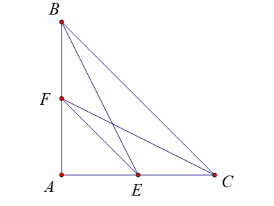 Cho \(\Delta ABC\) vuông cân tại \(A\) có \(AB = a\). Gọi \(E\) và \(F\) lần lượt là trung điểm của \(AC\) và \(AB\). (ảnh 1)